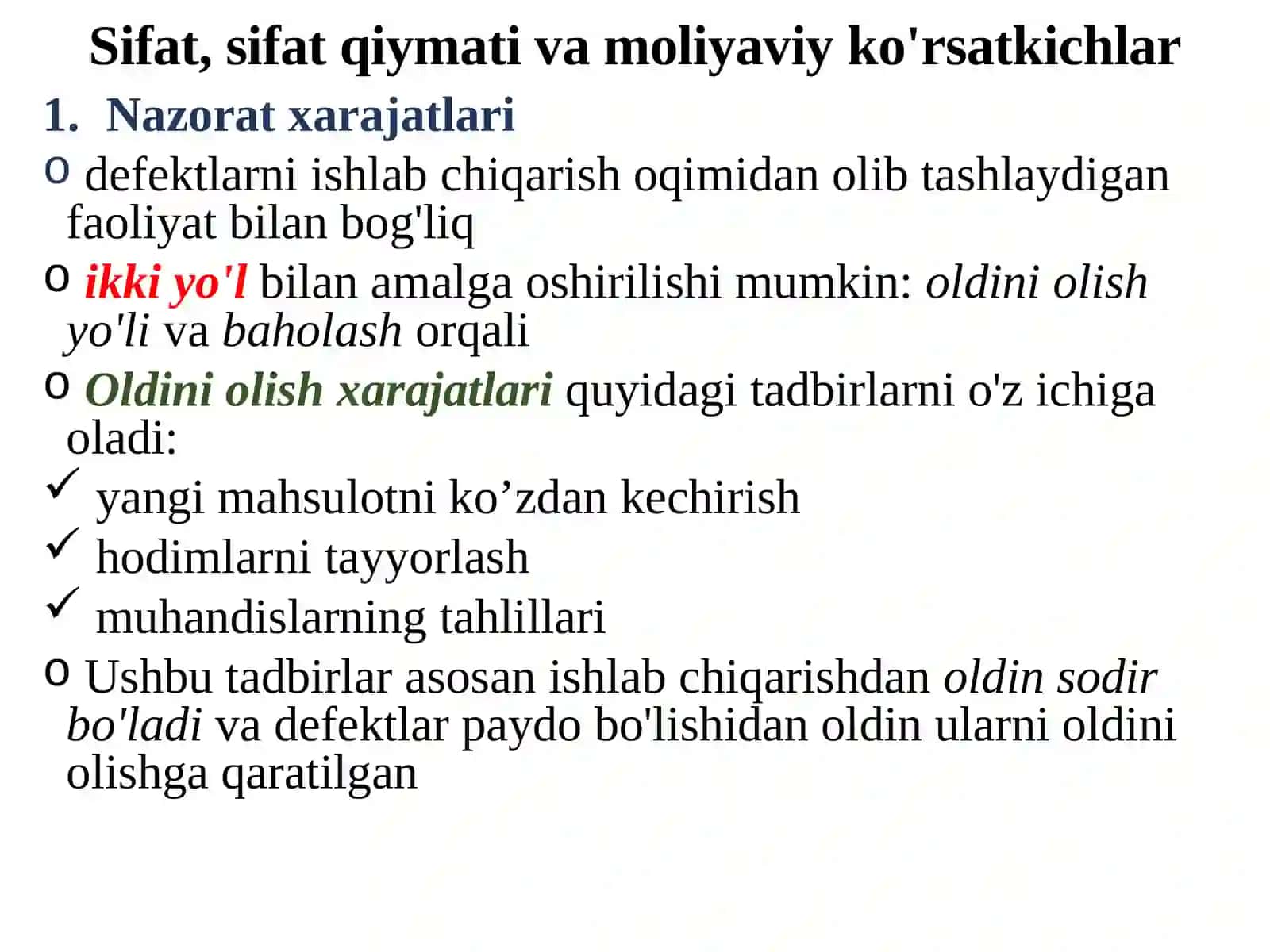 Operatsion Menejment 13-mavzu: Sifatni boshqarish 2 4