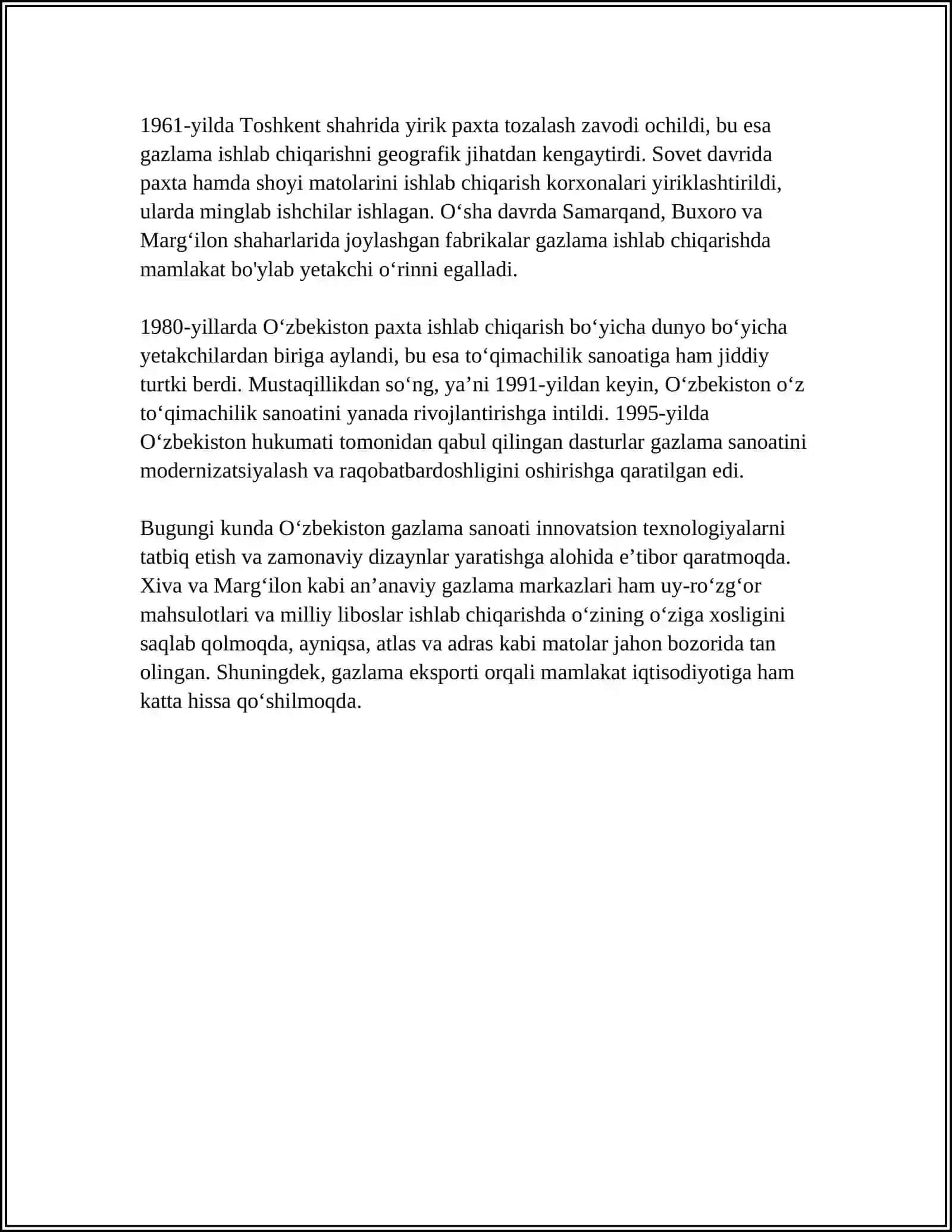 O'zbekiston badiiy gazmollari tarixi 4