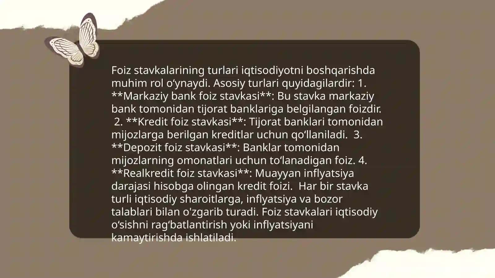 Pulning vaqt boʻyicha qiymati va foiz stavkalari 4
