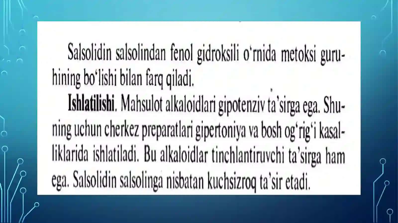 Tarkibida izoxinolinunumiga kiruvchi alkaloidlar 4