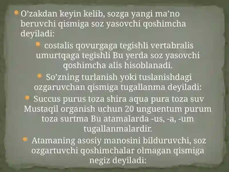 Lotin tili gaplarining sturukturasi.(Corpus hominis e capite, trunco et membris constant). ,,Sum, esse''-bor bo'lmoq fe'lini tuslanishi(Est  modus in rebus) 4