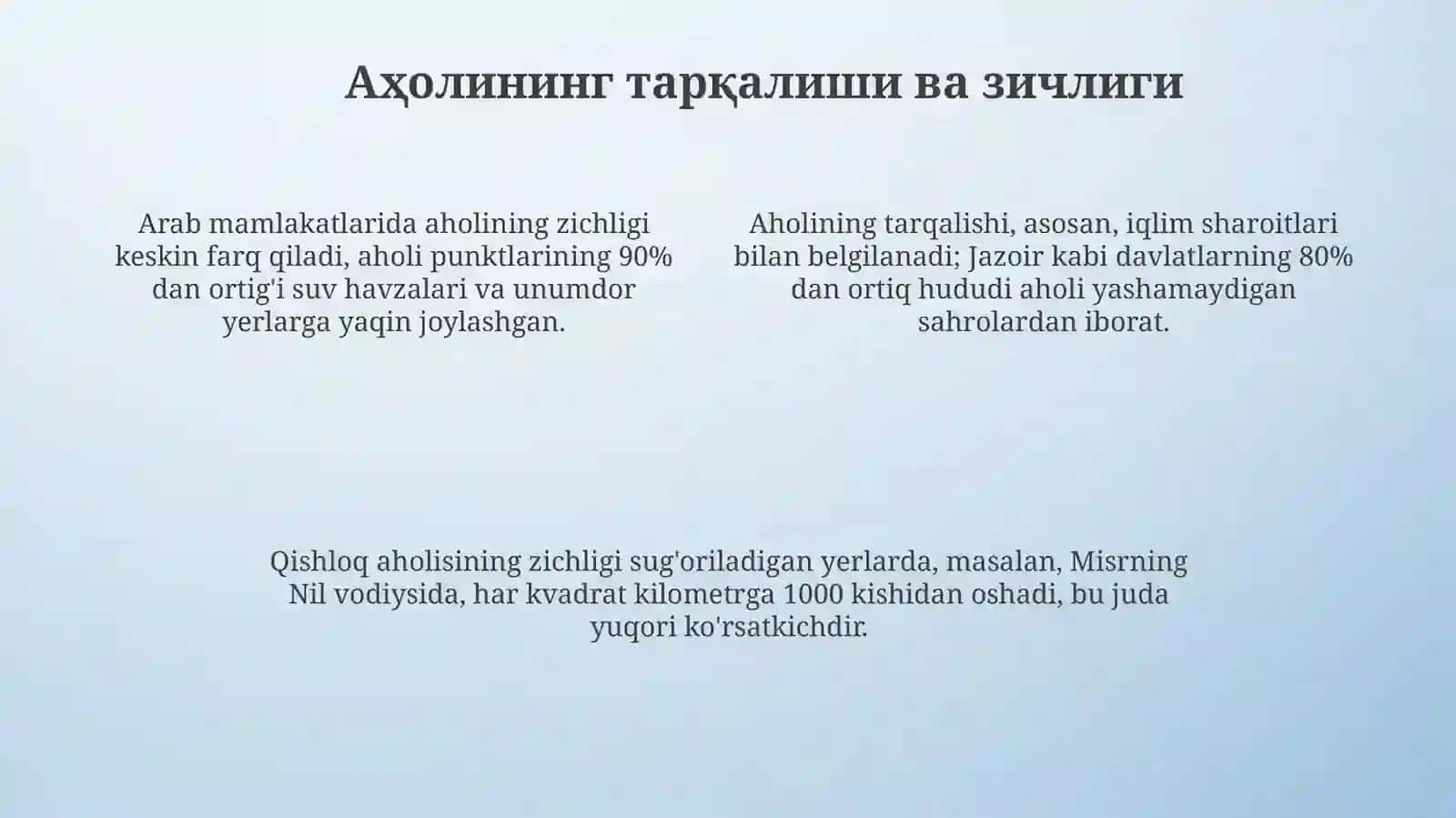 Arab mamlakatlarining aholi geografiyasi 4