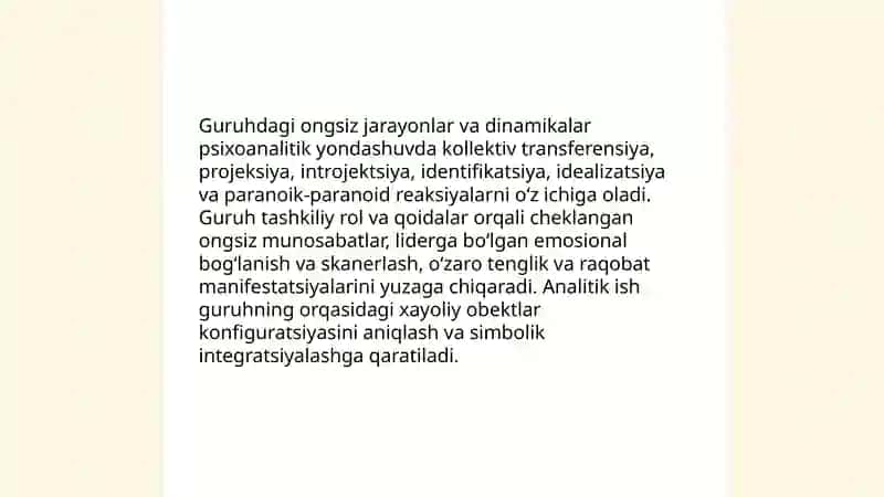 Guruhga psixoanalitik yondashuvning nazariy asoslari 4
