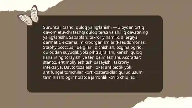 Akut tashqi quloq yalligʻlanishi (akut otit eksterna) 4