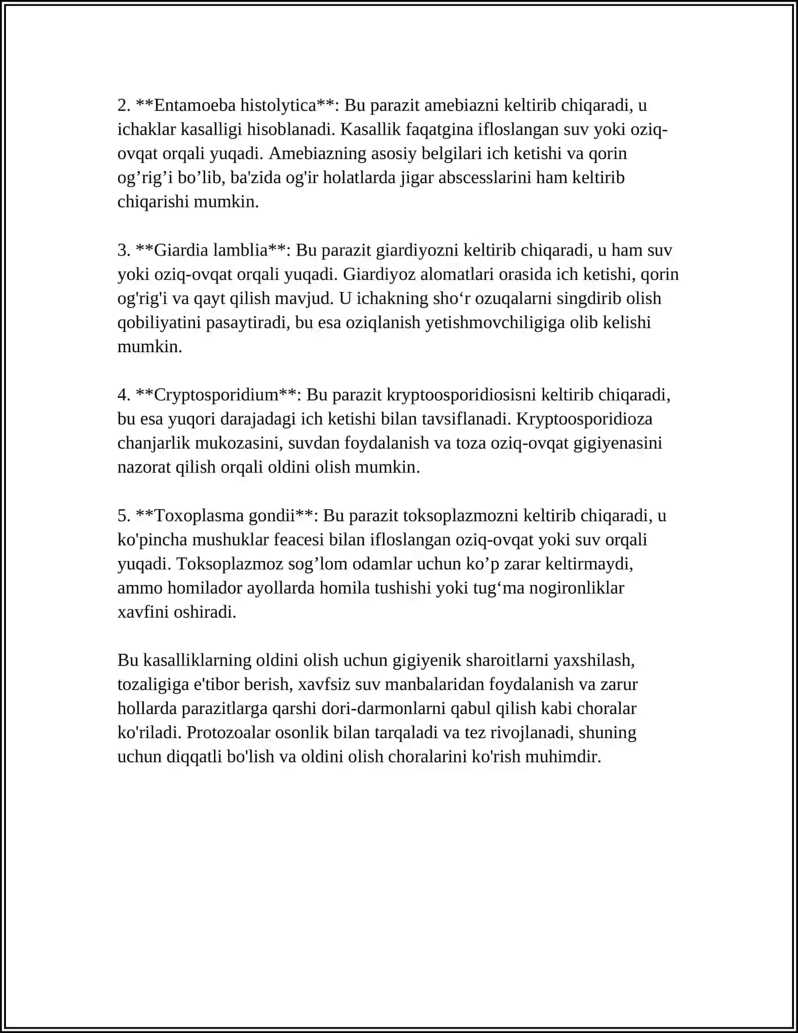 ODAMDA PARAZITLIK QILUVCHI SODDA HAYVONLAR 4