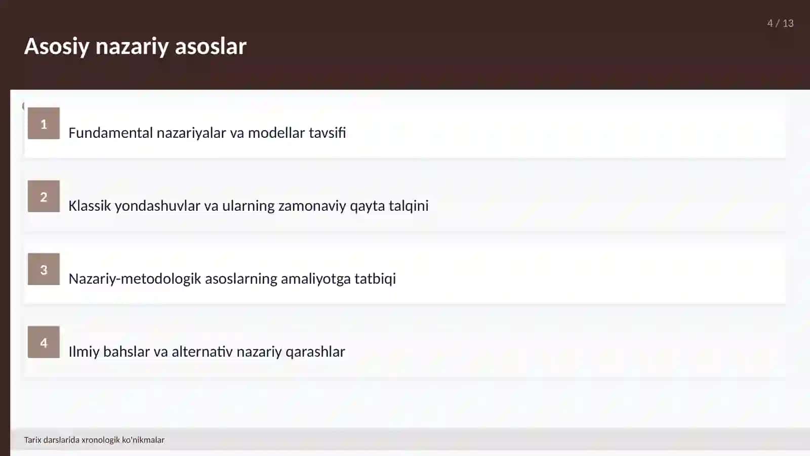 Tarix darslarida xronologik ko'nikmalar 4