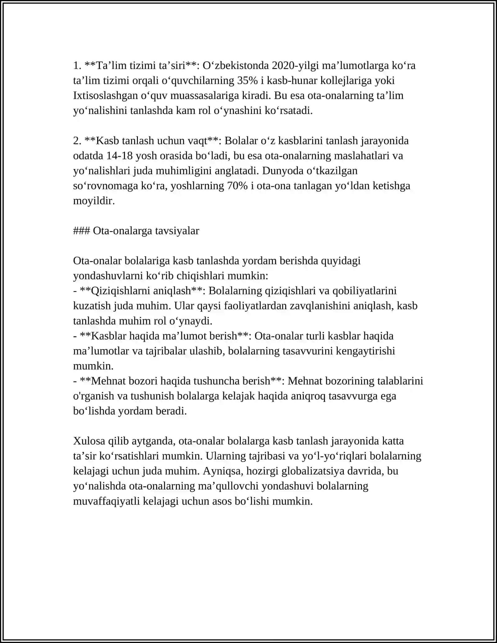 KASB TANLASHDA OTA-ONALARNING TUTGAN OʻRNI 4