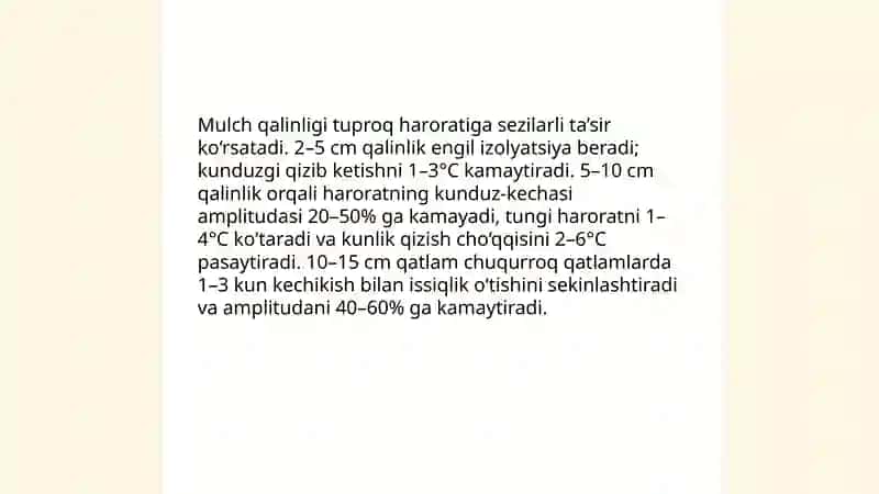 Tuproqning issiqlik rejimiga mulchalashning ta’sirini aniqlash 4