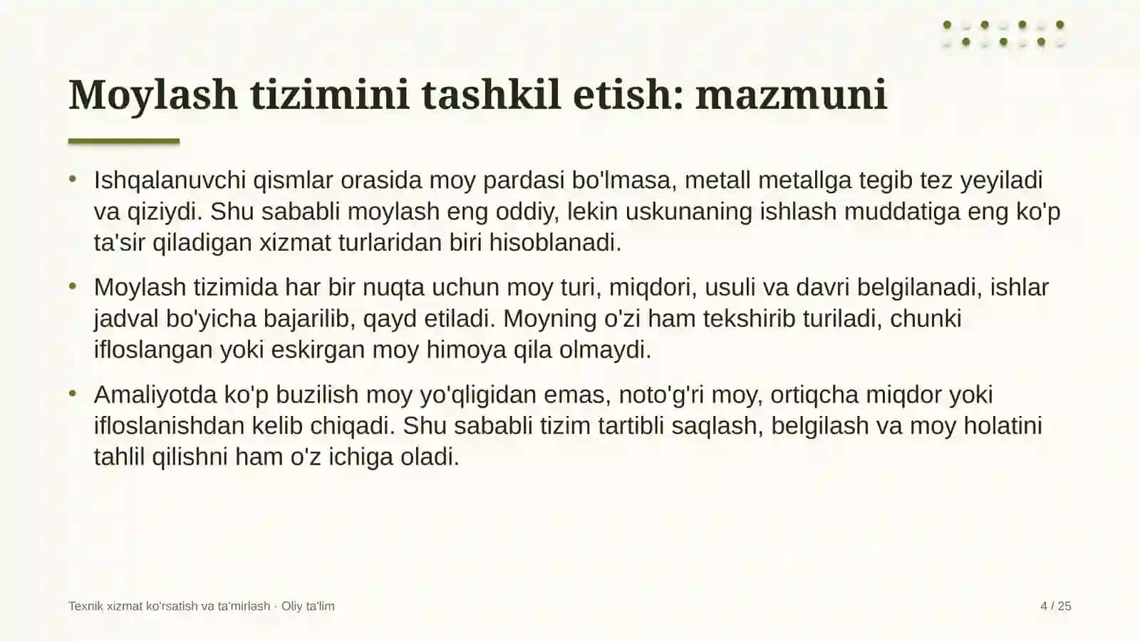Ko'chatchilik xo'jaliklarida moylash tizimini tashkil etish 4
