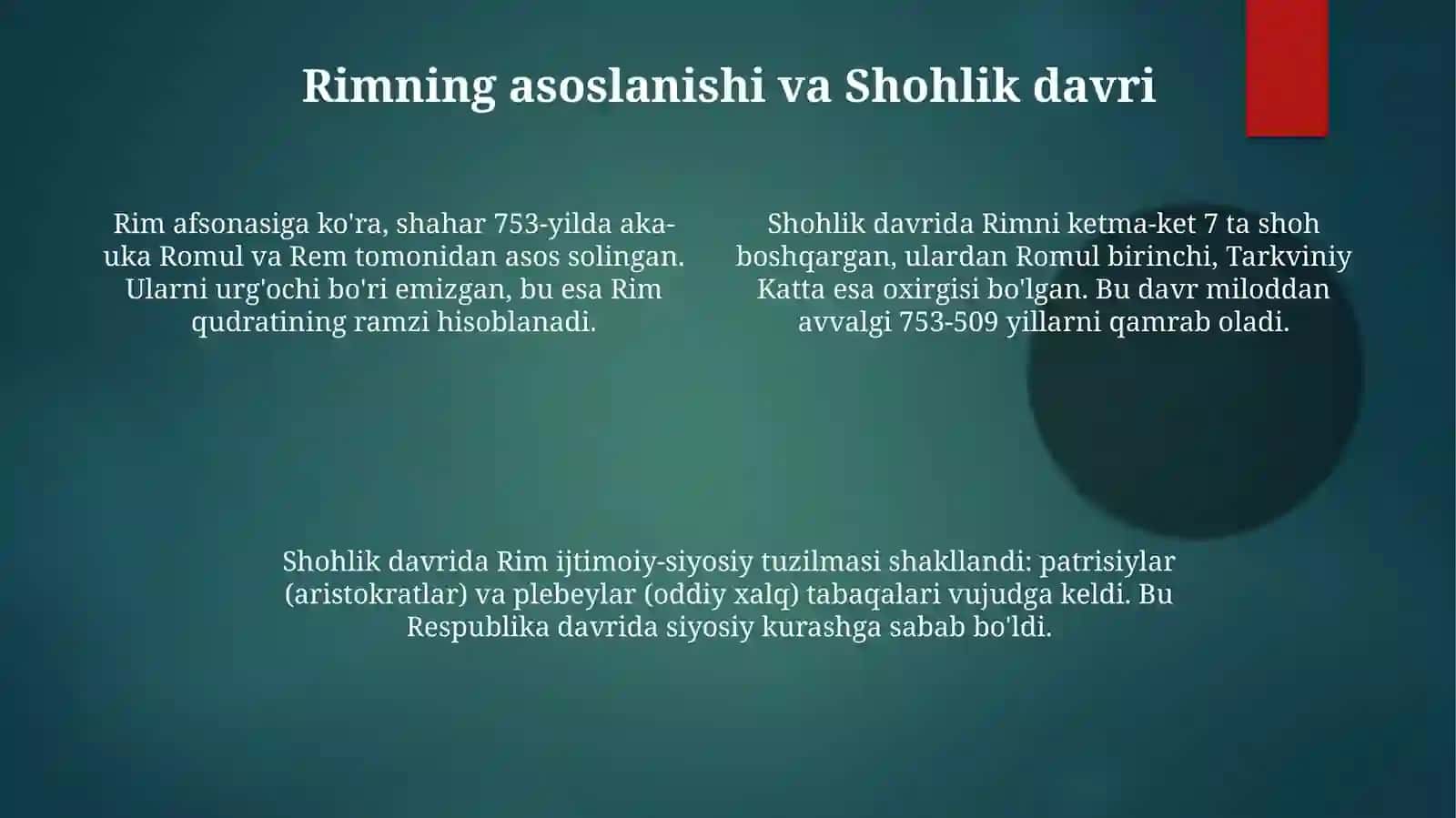 Xronologiya. qadimgi Rim tarixining davrlanishi 4