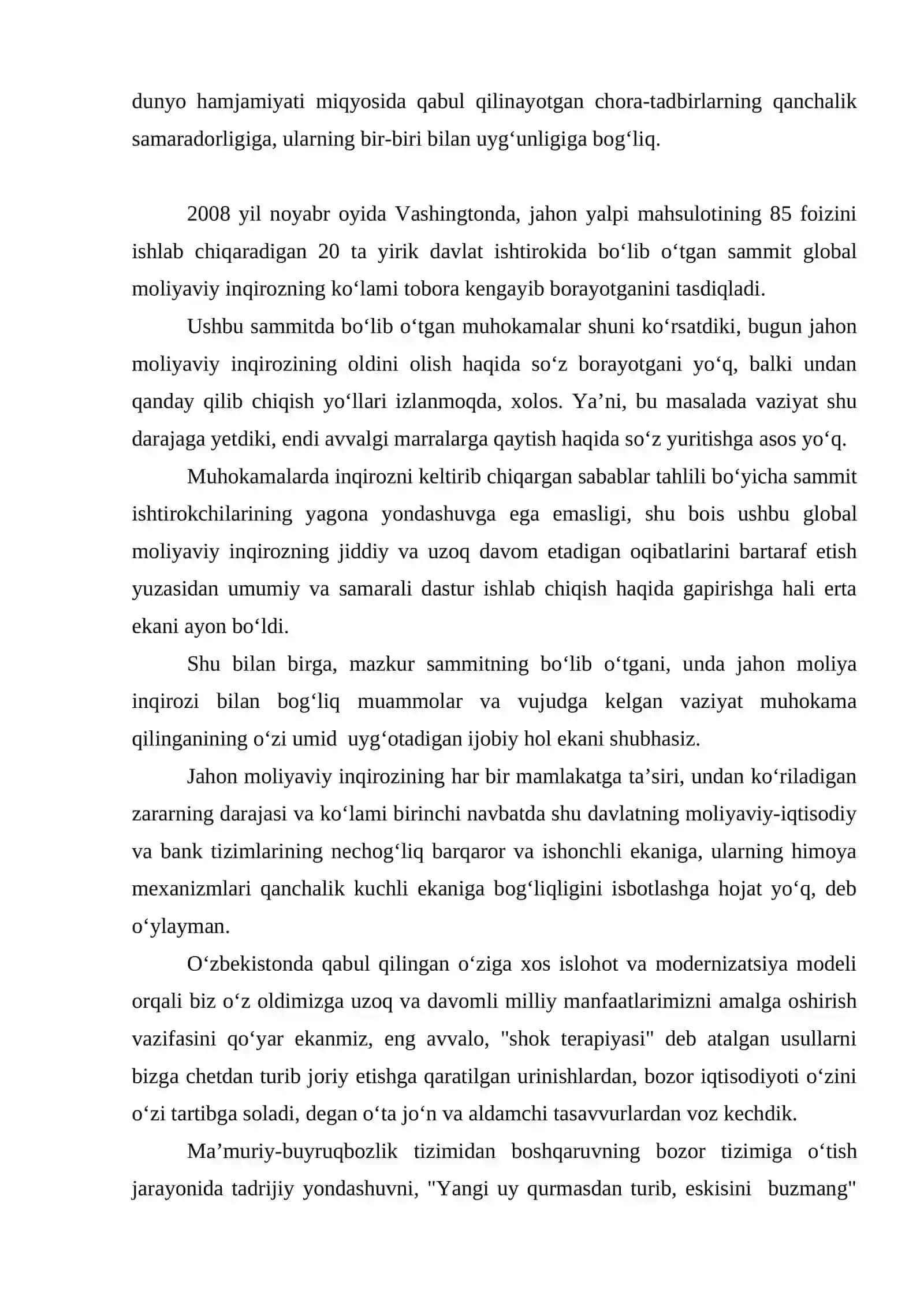 Jaxon moliyaviy inqirozi va uning oqibatlarini bartaraf etish yo'llari O'zbekiston misolida 4