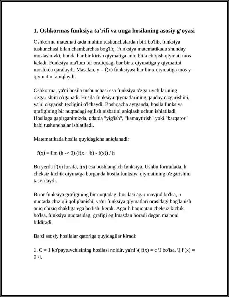 OSHKORMAS VA PARAMETRIK FUNKSIYALARNING HOSILASI 4
