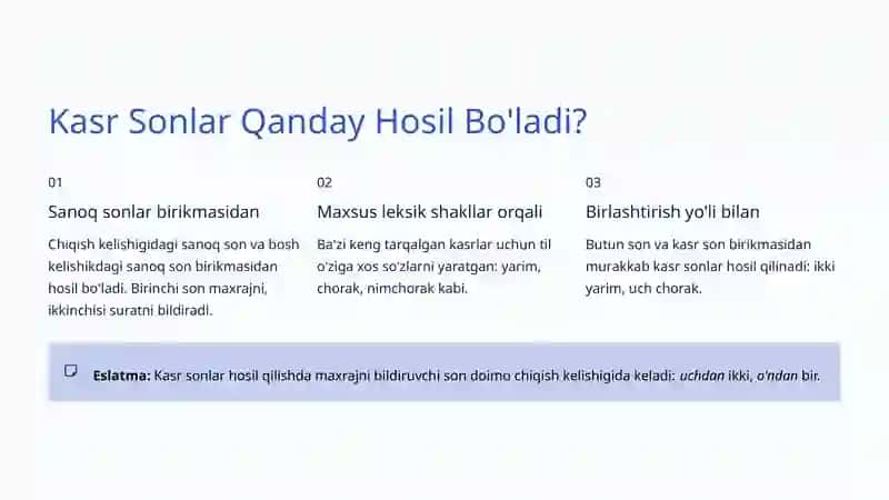 Kasr Sonlar: O'zbek Tili Grammatikasi 4