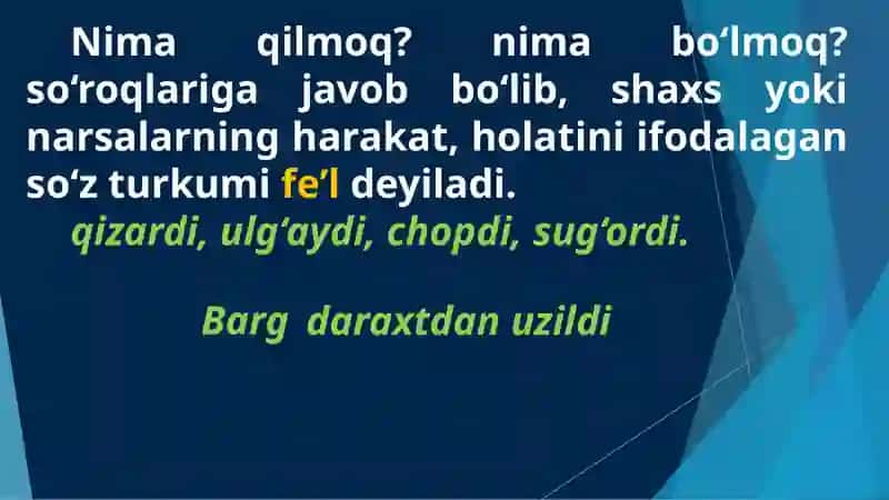 Fe’l so‘z turkumini o‘rganish 4