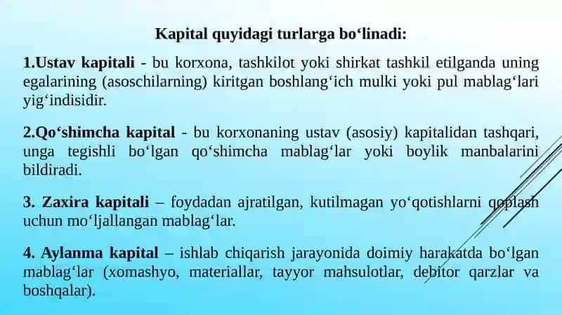 KAPITALNI VA MOLIYAVIY TA`MINOT JARAYONINI BOSHQARISH 4