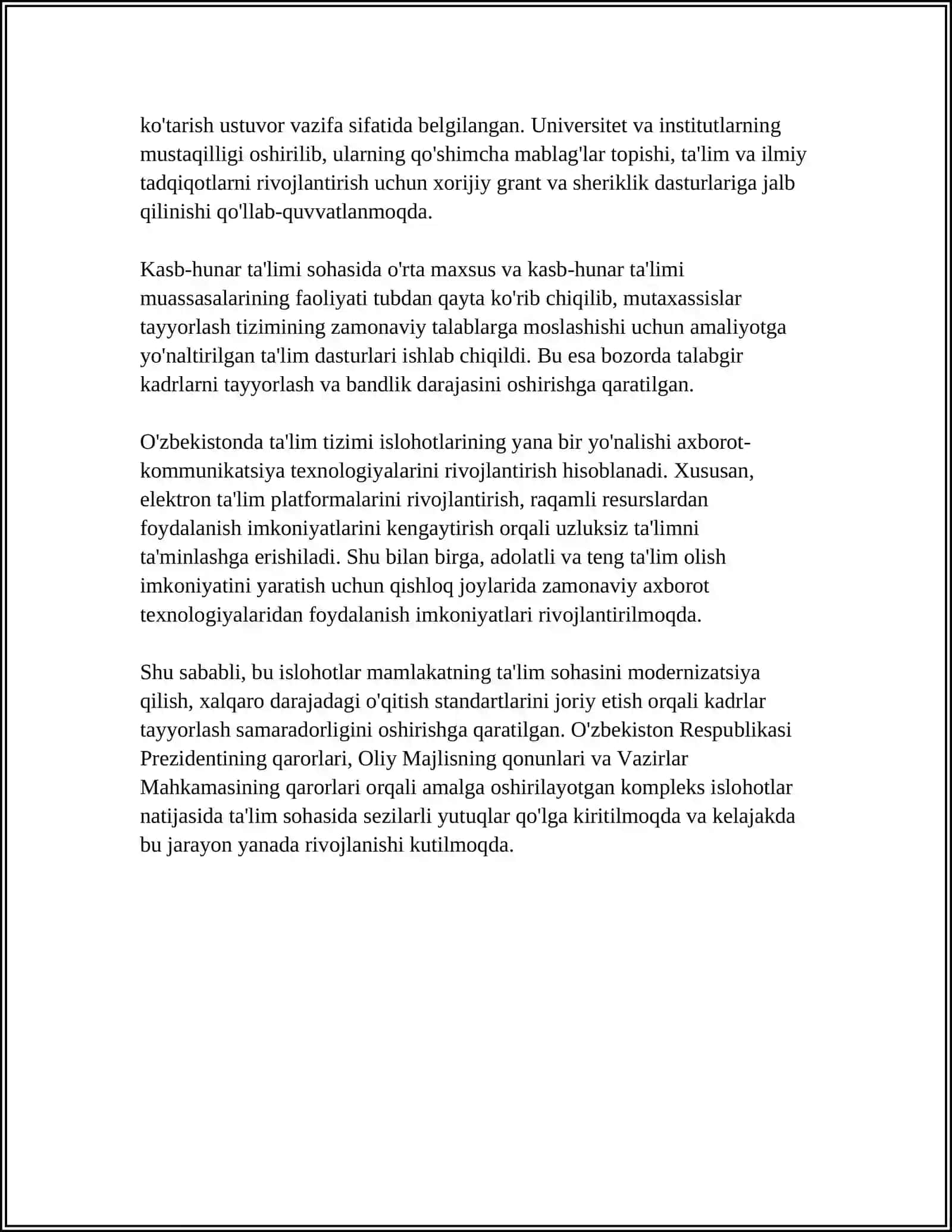 O'ZBEKISTON RESPUBLIKASIDA TA'LIM SOHASI RIVOJI VA ISTIGBOL IMKONIYATLAR 4