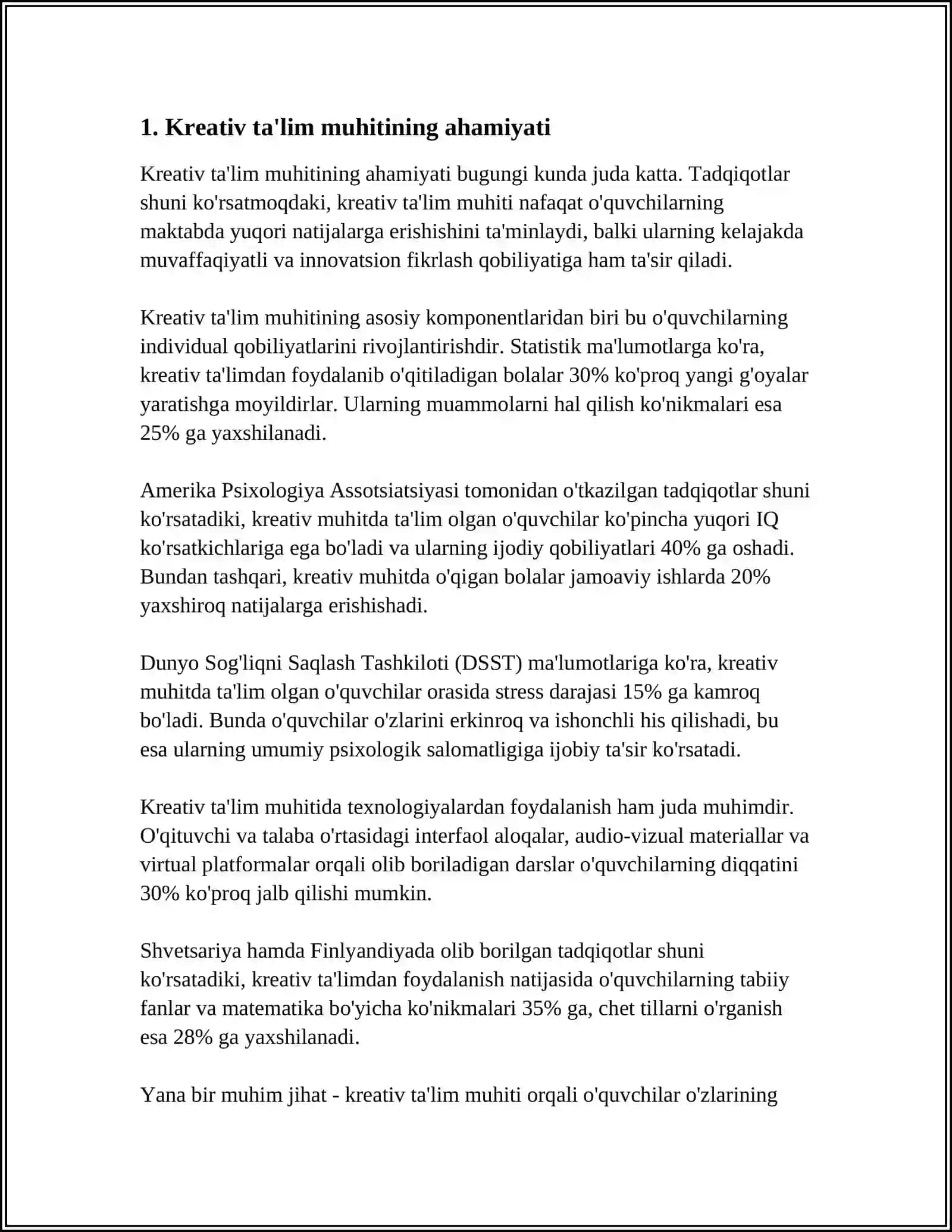 KREATIV TAʼLIM MUHITINI SHAKLANTRISHNING PEDAGOGIK SHARTLARI 4