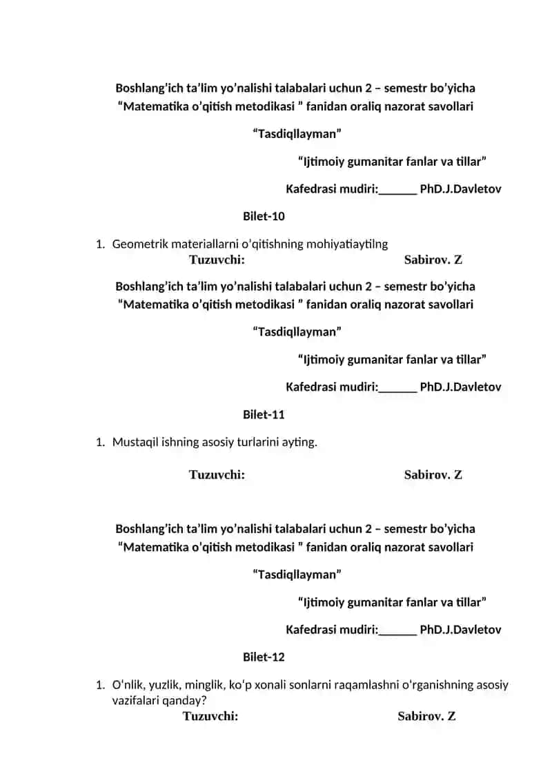 Matematika o’qitish metodikasi 4