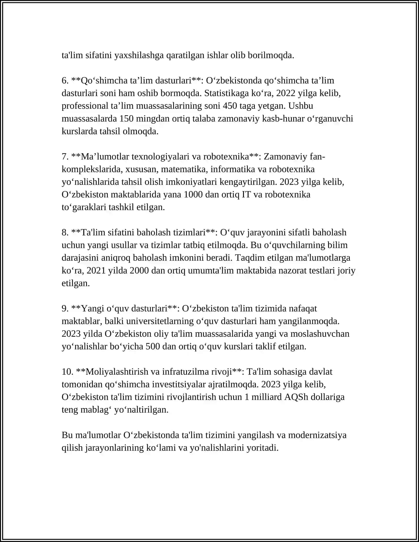 O'ZBEKISTON RESPUBLIKASIDA TA'LIM SOHASIDA AMALGA OSHIRILGAN ISLOHOTLAR 4
