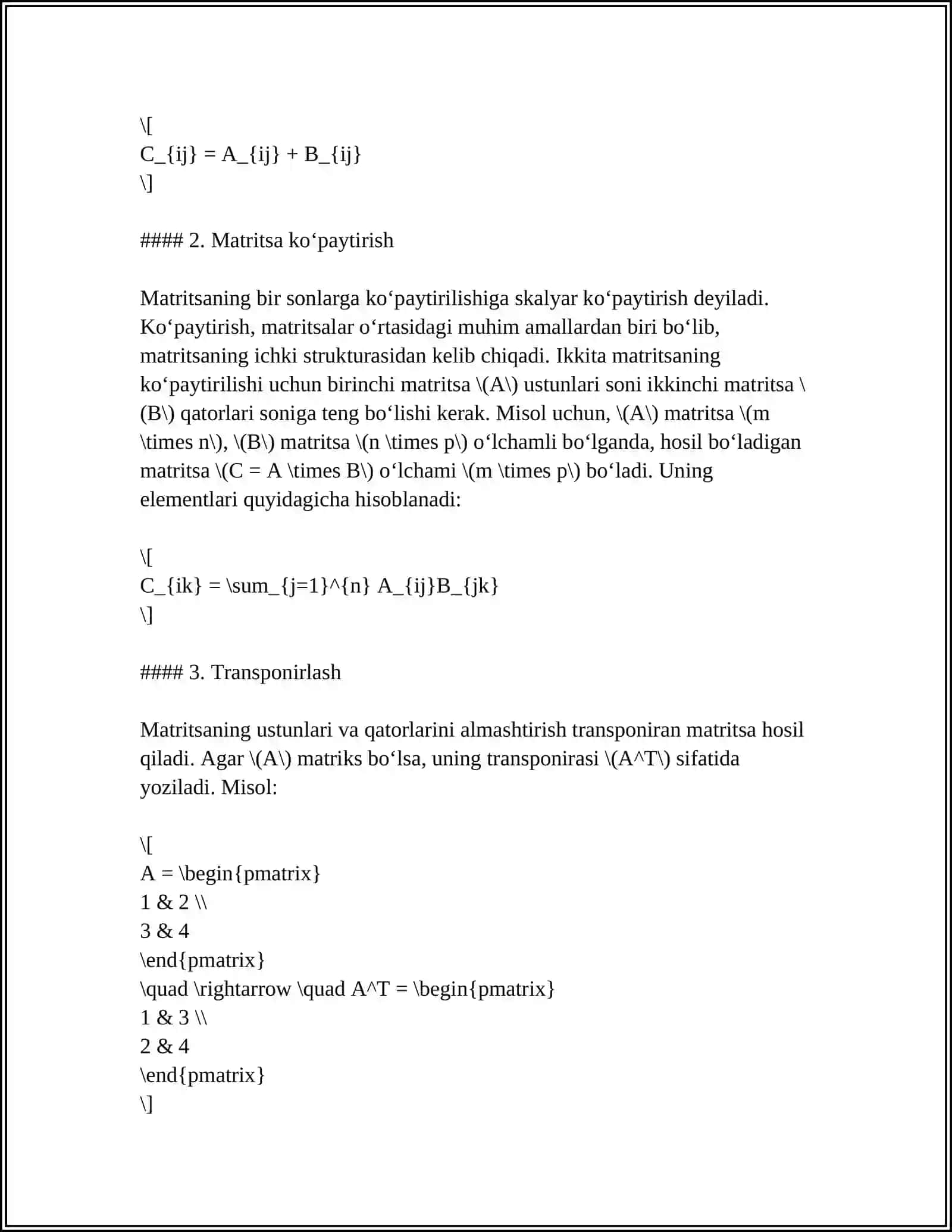 MATRITSALAR. MATRITSA RANGI VA TESKARI MATRITSA 4