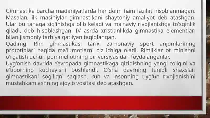 Gimnastika rivojlanishining tarixi 4