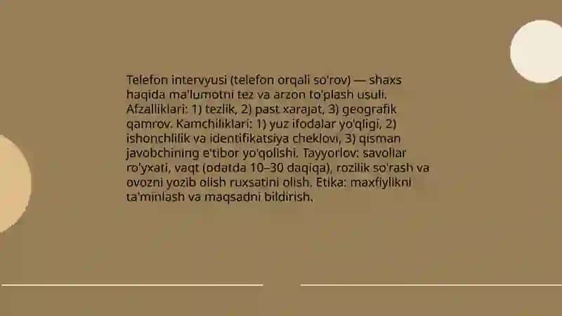 Shaxs tôgrisida malumot olish usullari 4