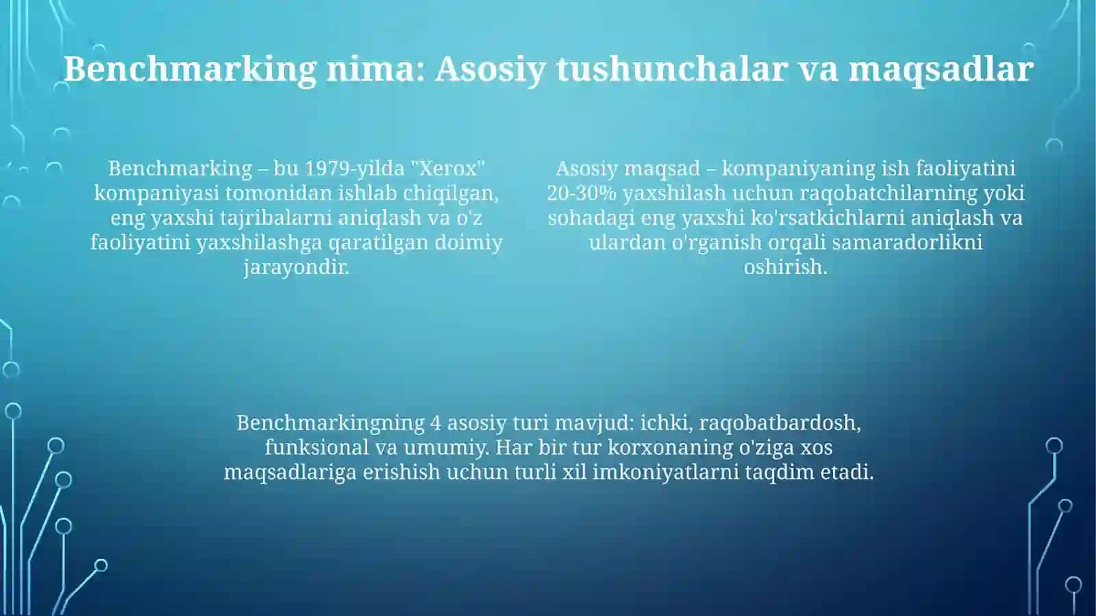 Benchmarking qiyin ahvoldagi korxonadagi o'rni: Tarixiy nazar 4
