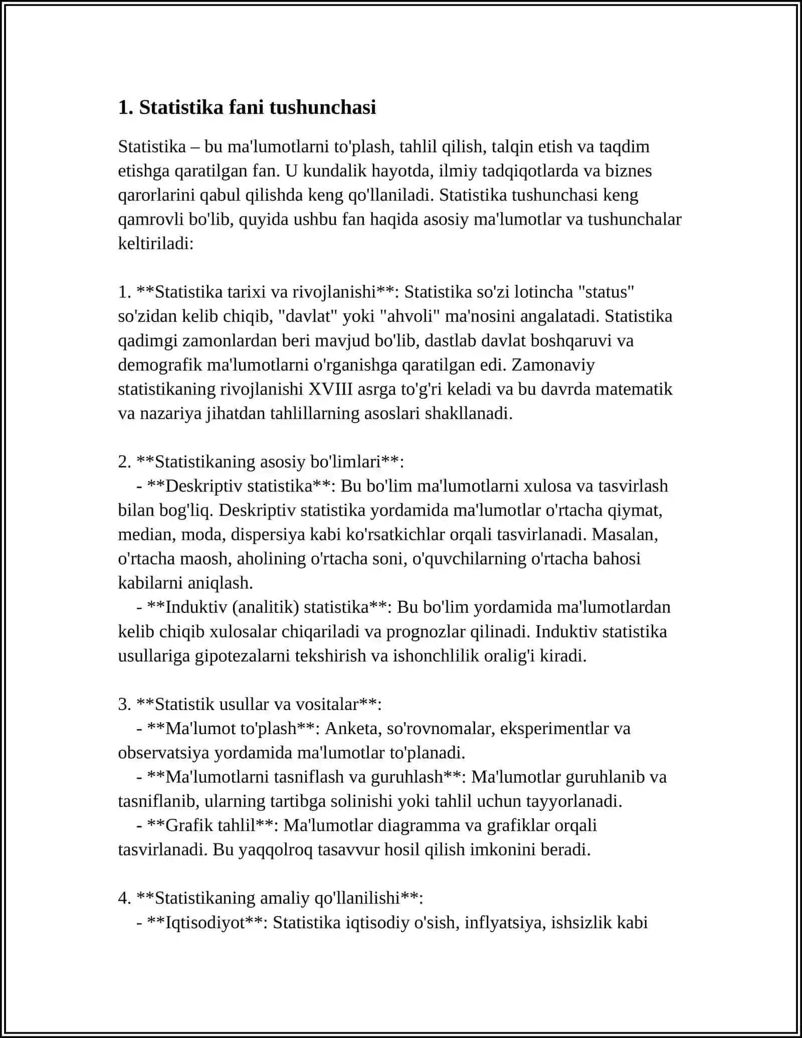 STATISTIKA FANINING PREDMETI,METODI VA VAZIFALARI 4