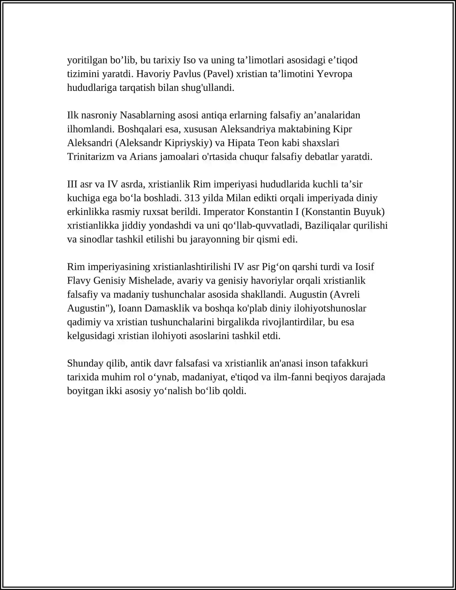 XRISTIANLIK AN'ANASINING SHAKLLANISHI. ANTIK DAVR VA ILK XRISTIANLIK 4