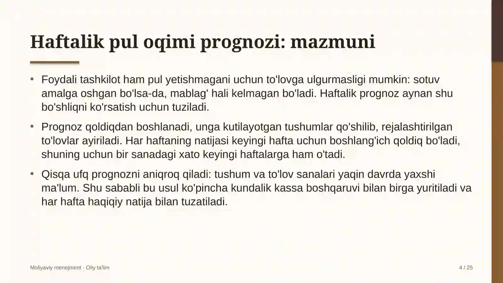 Haftalik pul oqimi prognozi: mohiyati 4