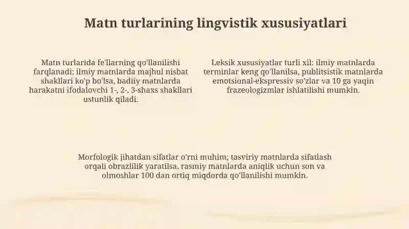 Matn turlari va uning o'ziga xos jixatlari 4