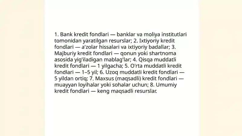 Kredit fondlari bo'yicha tushuncha 4