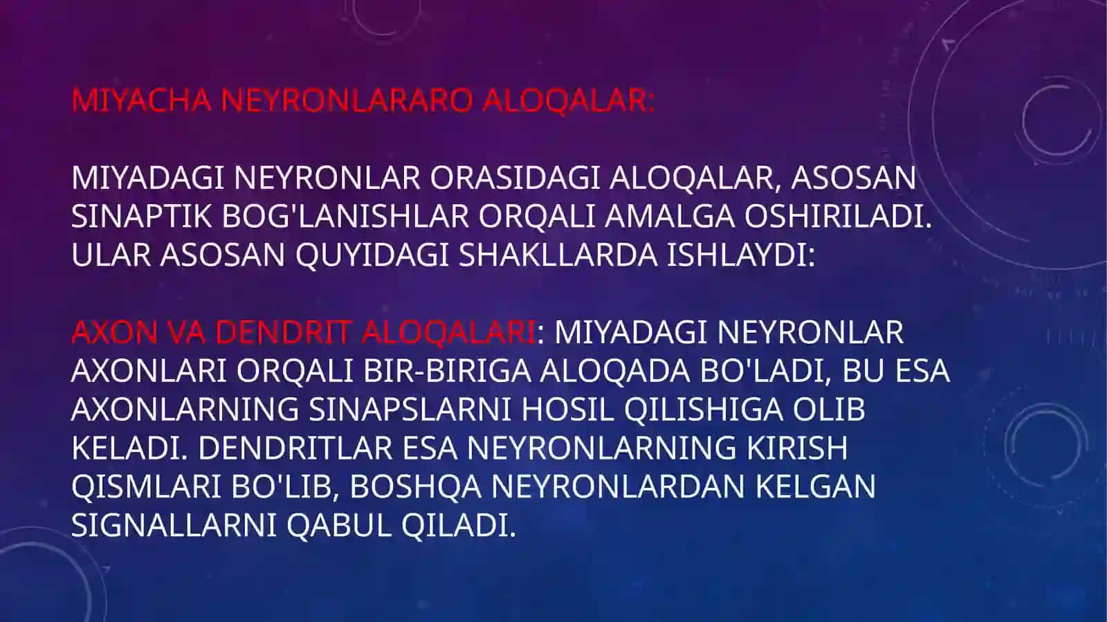 Miyachada Neyronlararo Aloqalar 4