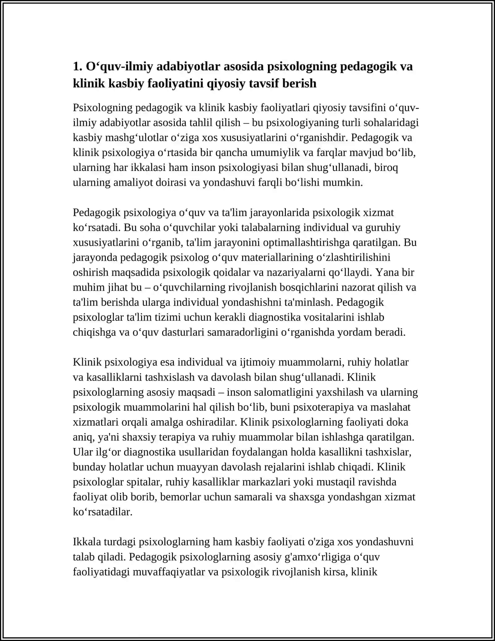 PSIXOLOGIYA KAFEDRASI MUSTAQIL ISH 4