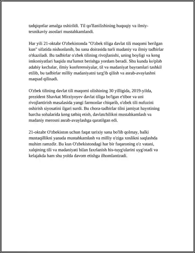 21-OKTABR O‘ZBEK TILIGA DAVLAT TILI MAQOMI BERILGAN KUN 4