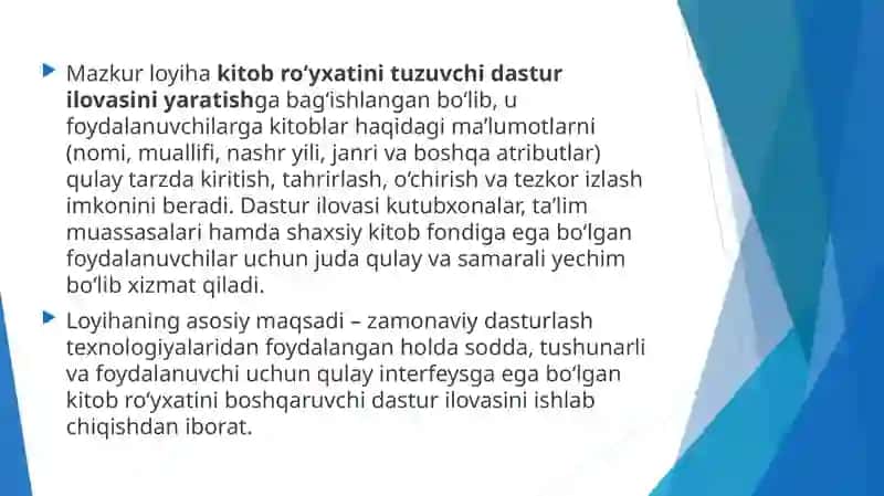 Kitob ro‘yxatini tuzuvchi dastur ilovasini yaratish 4