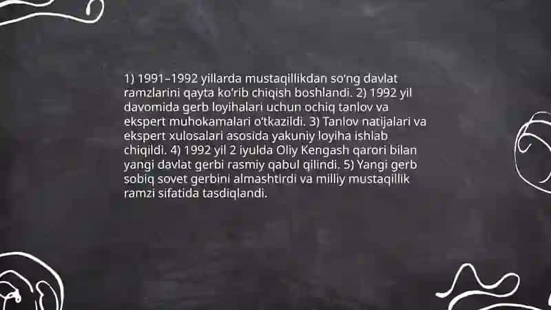 Oʻzbekiston respublikasi davlat ramzlarining qabul qilinishi 4