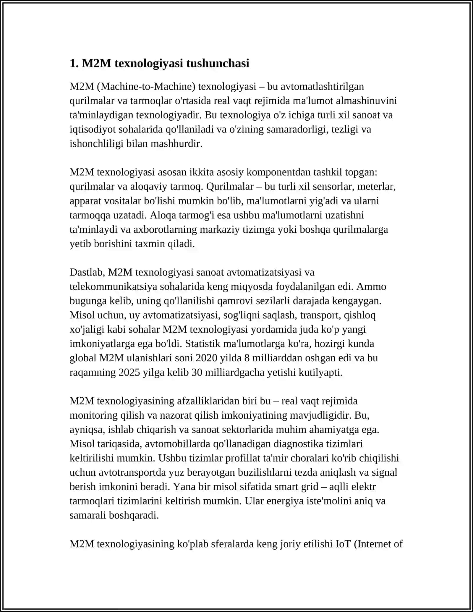 M2M TEXNOLOGIYASI- INTERNET ASHYOLARI ASOSI SIFATIDA 4