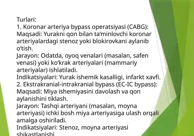 Ekstrakranial arteriyalardagi zamonaviy operatsiyalar Bypass operatsiyalari 4