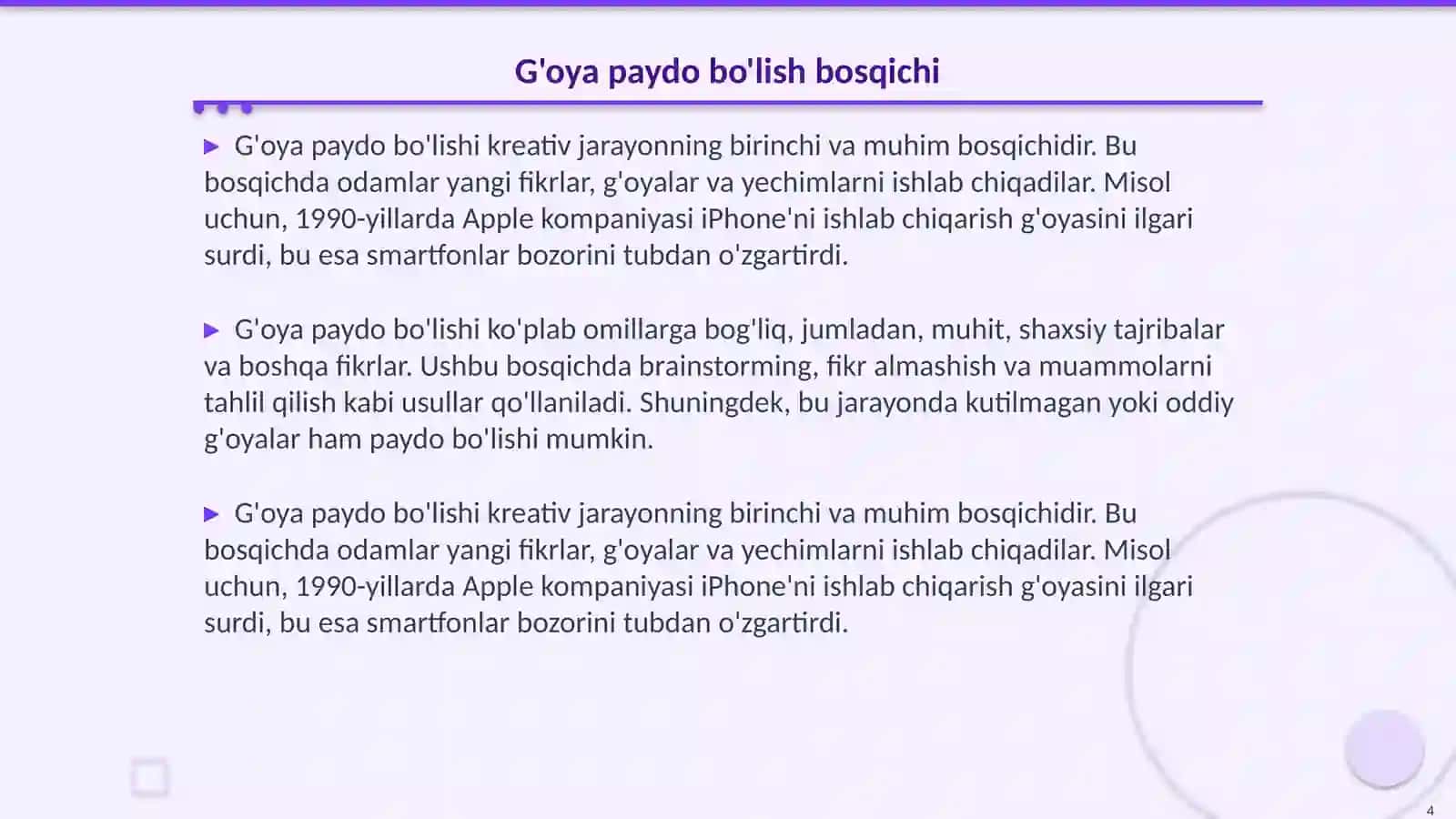 Faoliyatdagi kreativlik bosqichlari 4