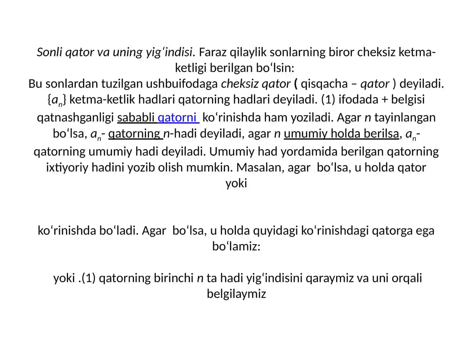 Matematik analiz fanidan sonli qatorlar 4