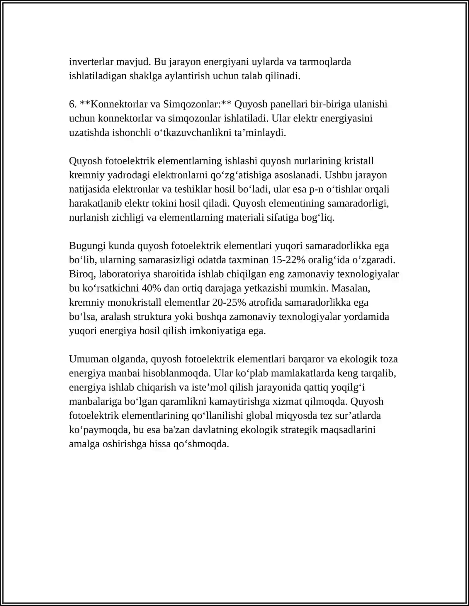 QUYOSH FOTOELEKTRIK ELEMENTLARI VA MODULLARI 4