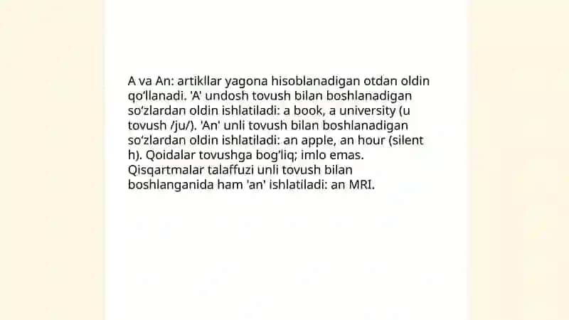 A, An va The: kirish va umumiy qoidalar 4