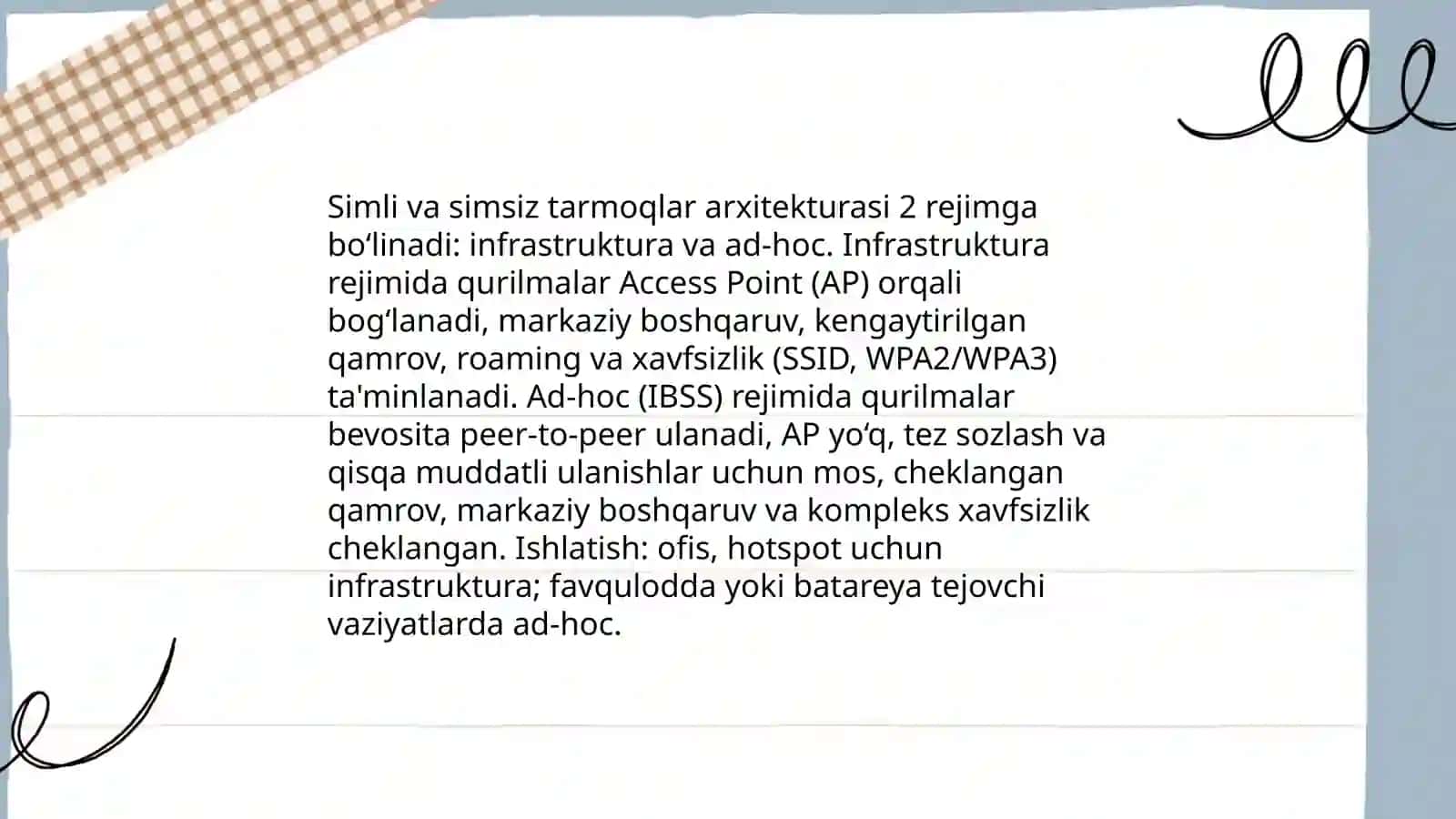 Simsiz va simli aloqa tarmoqlari wlan(wifi) foydalanish ko‘nikmalari” 4