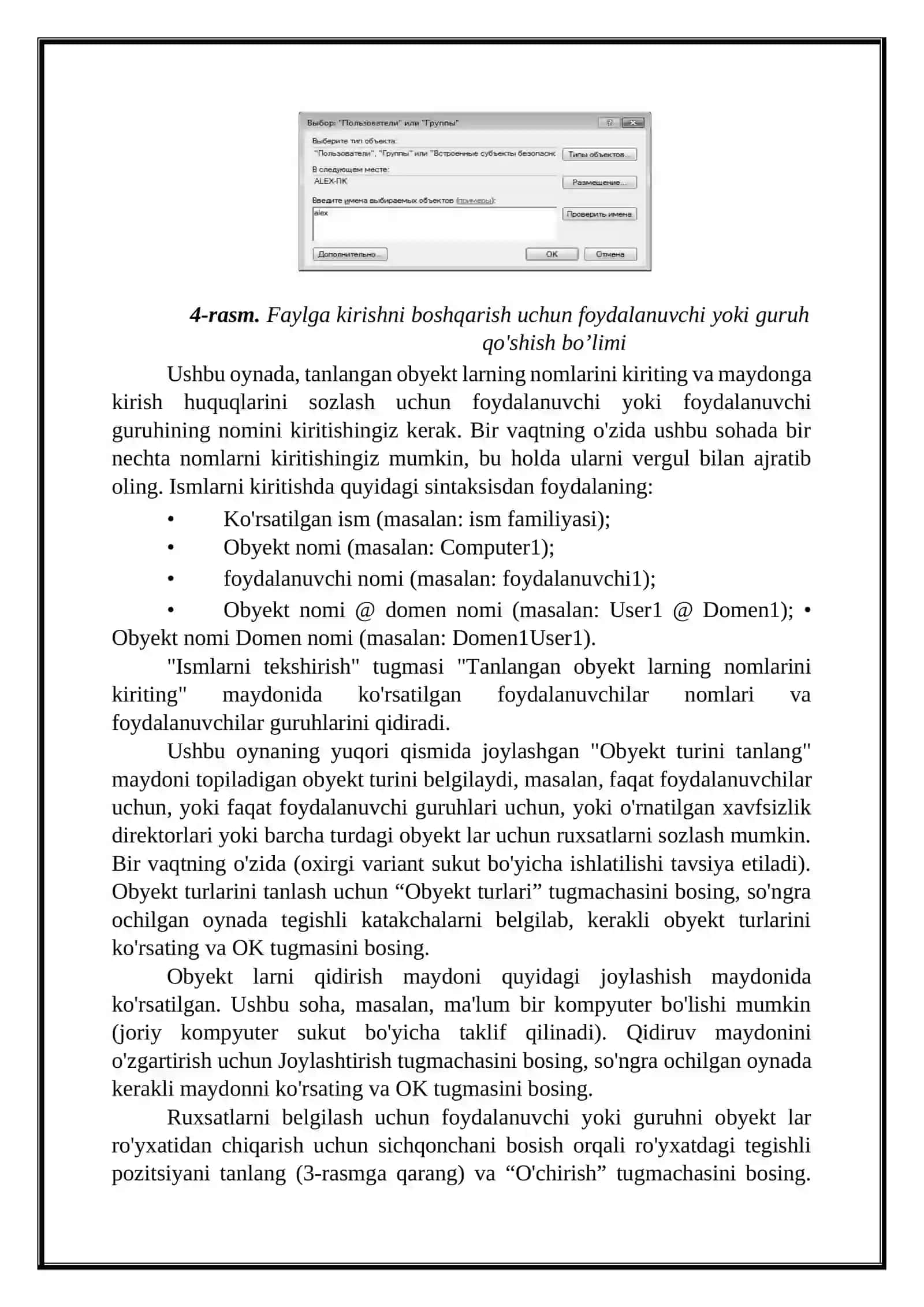 Umumiy ruxsat va foydalanuvchi huquqlarini sozlash 4