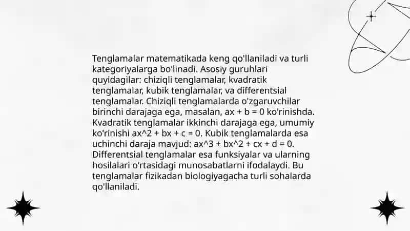 Tekslikning turli hil tenglamalari 4