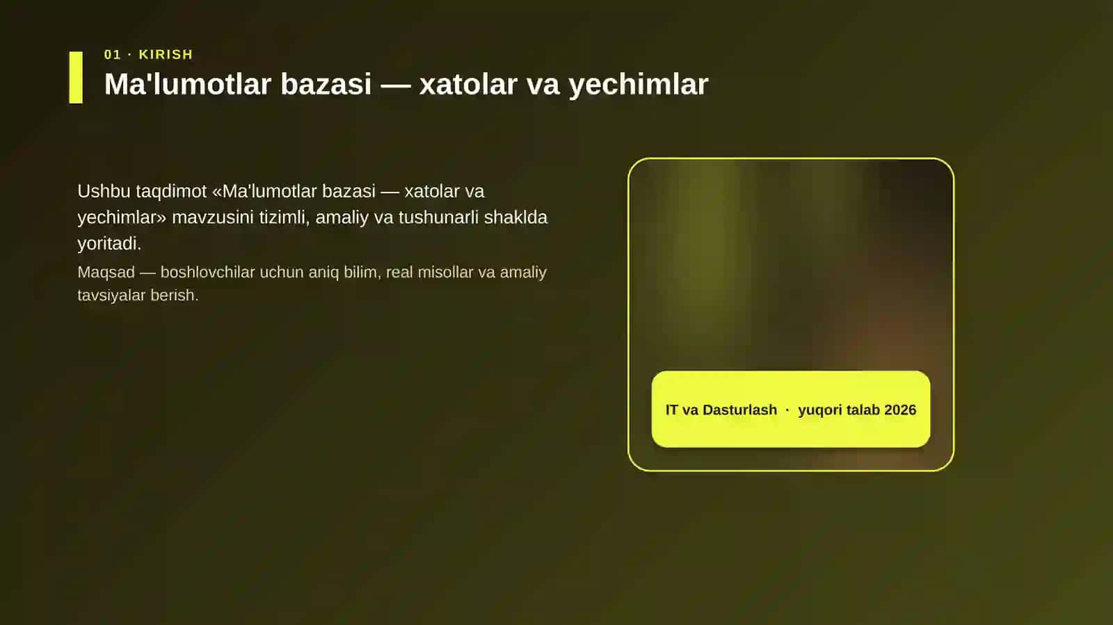 Ma'lumotlar bazasi — xatolar va yechimlar 4