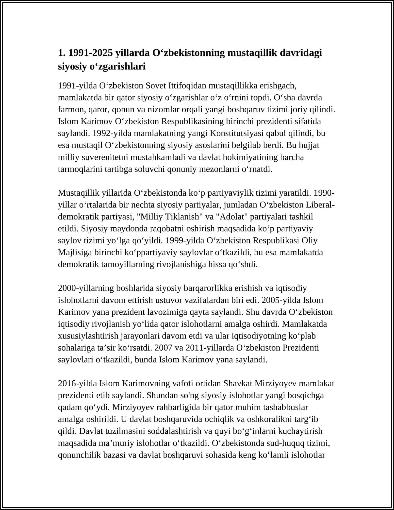 1991-2025 YILLARDA OʻZBEKISTON VA JAHON DAVRI TARAQQIYOTI 4