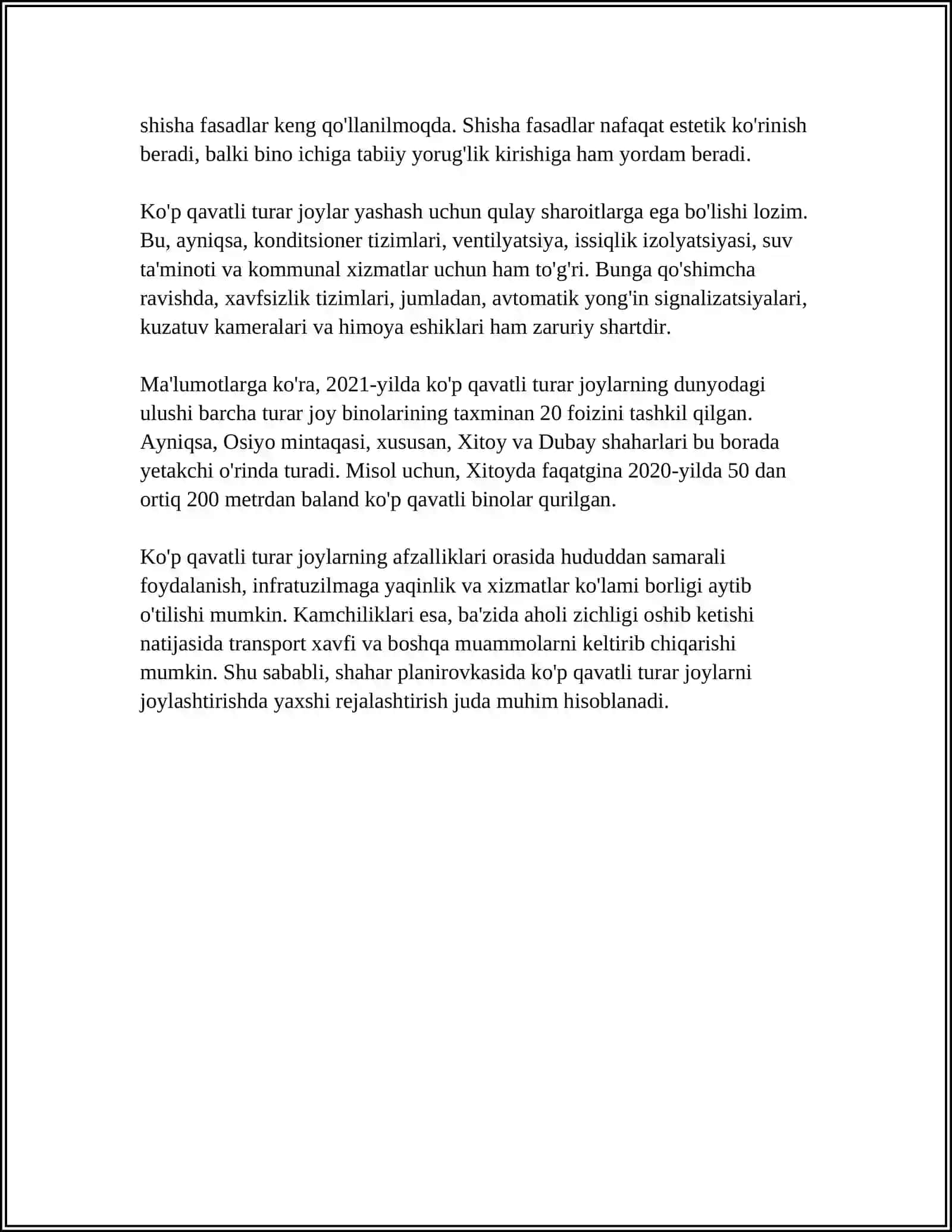 MUSTAQIL ISH Mavzu: KO'P QAVATLI TURAR JOYLAR 4
