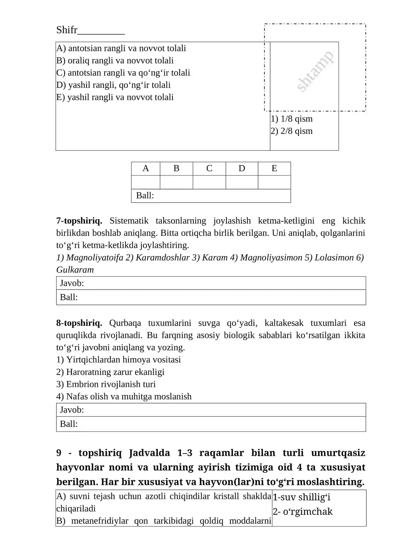 Biologiya-1-variant(O'zbek) 11-sinf 4